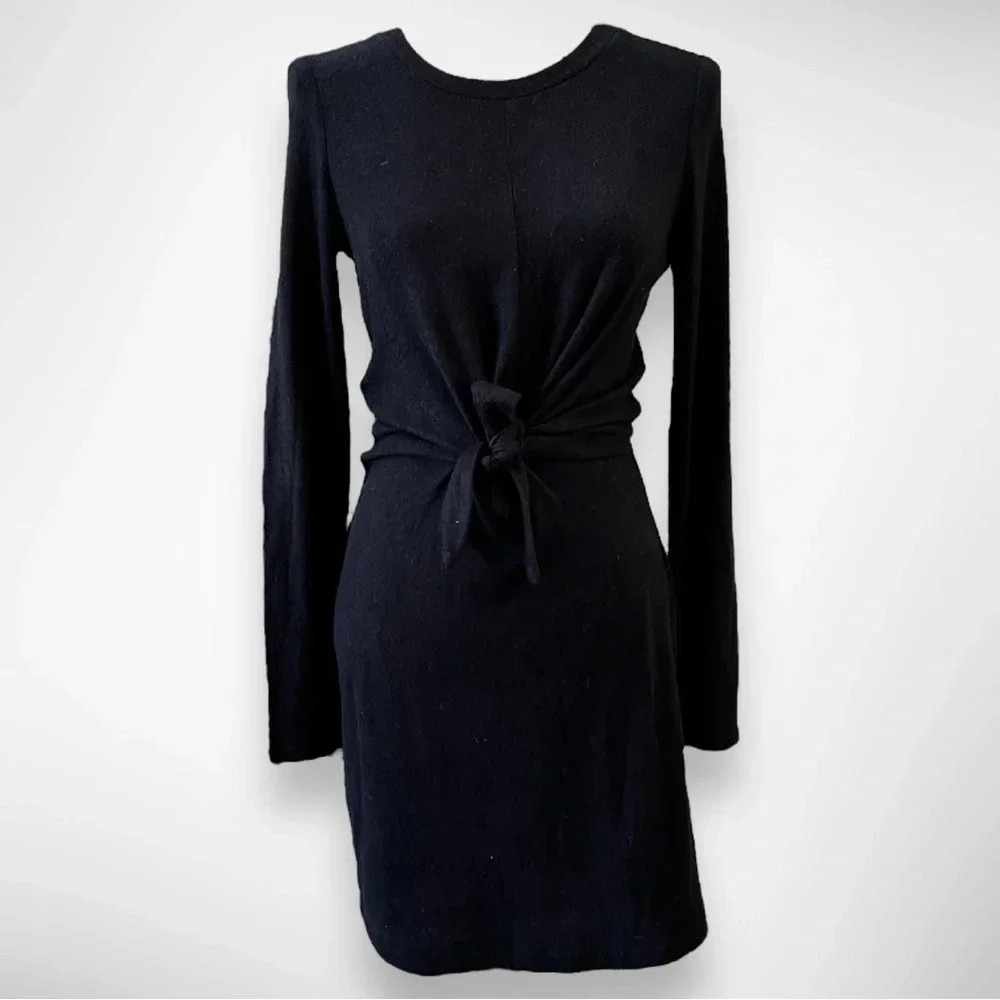 BY & BY Women's Black Long Sleeve Knit Dress With Tie Waist Medium | NWT